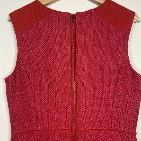 Banana Republic Wool Blend Red Pink Herringbone Sheath Dress Size 10 Mod Retro - Picture 5 of 11